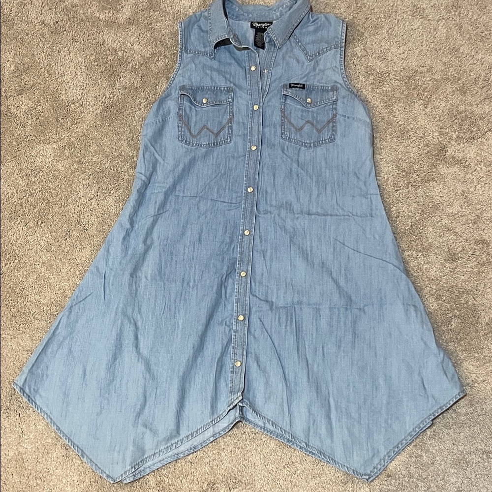 Wrangler Light Denim Sleeveless Shirt Dress - Light Blue